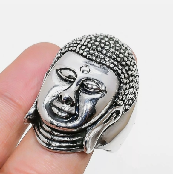 New Huge Buddha Head Silver Stainless Steel Statement Ring. - Picture 2 of 11